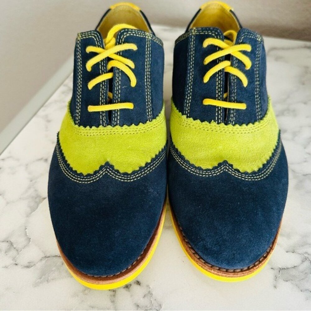 Johnston & Murphy Ladies Derby Oxford Shoes Blue Yellow Lime Green Suede Size 7 - Picture 3 of 12